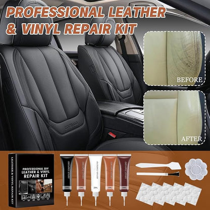 Leather Repair Kit for Furniture, Sofa, Jacket, Car Seats & Purse, 5Pcs Vinyl Repair Kit with Easy Instructions, Fix Tears, Scratches, Holes & Peeling on Genuine, Faux, Bonded Leather (Brown)