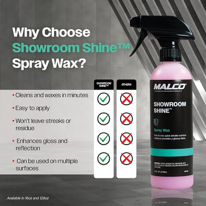 Malco Showroom Shine Spray Car Wax and Instant Detailer - Best Car Wax Spray for Professional Finish/Easy to Use Instant Detailer/Cleans and Waxes Painted Surfaces, Metal and Glass (110401)