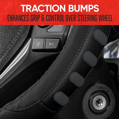 Motor Trend FlexGrip Steering Wheel Cover for Cars – Standard 15 inch Car Steering Wheel Cover, Black and Charcoal Gray Steering Wheel Protector for Auto Truck Van SUV