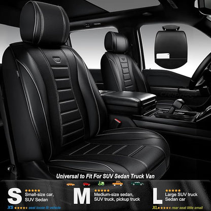 CAR PASS Nappa Leather Seat Covers 2, Waterproof Universal FIT Piping Leather Car seat Covers Front Seats, 3D Foam Front Seat Cover for Cars,SUV,Trucks Airbag Compatible Luxury&Comfort&Durable Black