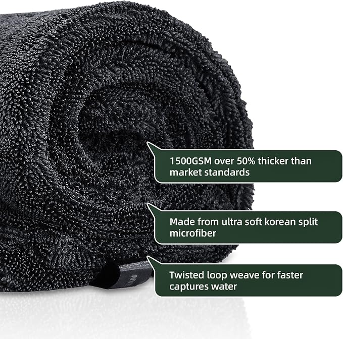 2-Pack 24" x 36" 11.8" x 11.8" Twisted-Loop Car Drying Towel 1500GSM Microfiber Cleaning Cloth for Car Trucks Motorcycles Streak Free Lint Free Ultra Absorbent Washing Cloth for Kitchen Window (Grey)