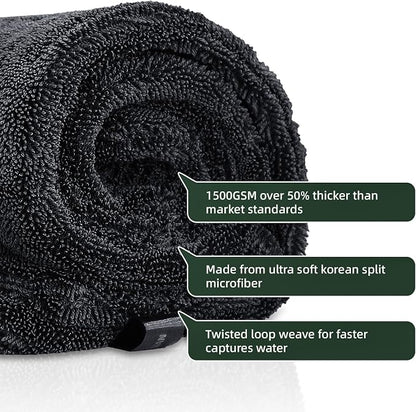 2-Pack 24" x 36" 11.8" x 11.8" Twisted-Loop Car Drying Towel 1500GSM Microfiber Cleaning Cloth for Car Trucks Motorcycles Streak Free Lint Free Ultra Absorbent Washing Cloth for Kitchen Window (Grey)