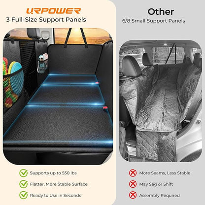 URPOWER Upgraded PU Leather Back Seat Extender for Dogs - Large Hard Bottom Dog Car Seat Cover Holds 550lbs, Waterproof Dog Hammock Pet Bed with High-Density Foam Non-Slip Backseat Protector