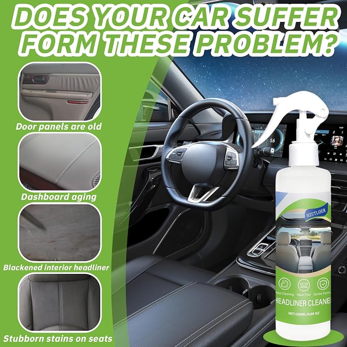 8.66 OZ (256 ml) Car Ceiling Cleaner,Headliner Cleaner,Multifunctional Car Interior Roof Fabric Cleaner Spray,Multi Purpose Deep Clean for Leather,Fabric,Plastic of Auto and Home