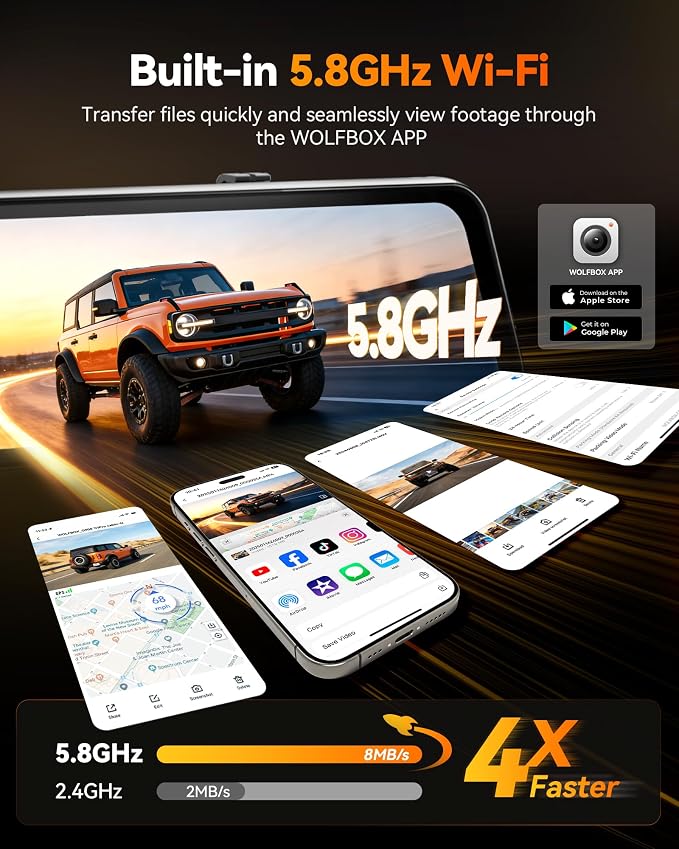 WOLFBOX G900 Tripro Cabin-N 3 Channel 4K Mirror Dash Cam, 4K+1080P+2.5K Front Inside Rear View Mirror Camera, 8MP STARVIS 2 IMX678 Night Vision, 12" Smart Screen, 5.8G WiFi (SD Card Not Included)