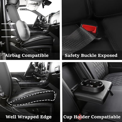 JOJOBAY Chevy Silverado Seat Covers,Leather Seat Covers for GMC Sierra,Custom Fit 2007-2026 1500 2500HD 3500HD Crew Double Extended Regular Cab,LT LZT RST Trail Boss(Full Set,Black)