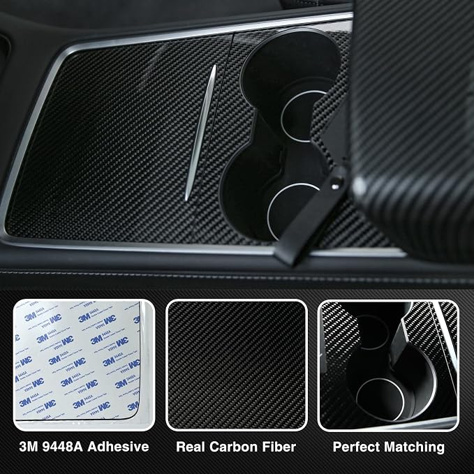 for Tesla Center Console Wrap Kit 3K Twill Carbon Fiber fit Tesla Model 3 Model Y 2021 2022 2023 Center Console Cover Glossy Console Trim Interior Car Wrap Decoration