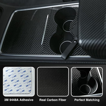 for Tesla Center Console Wrap Kit 3K Twill Carbon Fiber fit Tesla Model 3 Model Y 2021 2022 2023 Center Console Cover Glossy Console Trim Interior Car Wrap Decoration