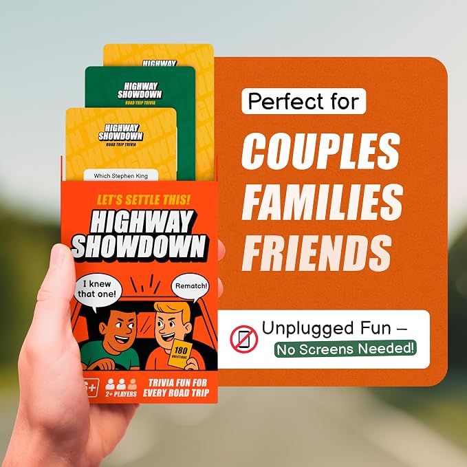 WELL BALANCED Highway Showdown – Fun & Competitive Trivia Car Game for Adults & Teens, Road Trip Travel Essentials