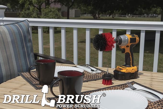 2 Piece Red Stiff Brush Cleaning Set - Outdoor Cleaning Brush Sets - Home Siding Cleaning Brush - Masonry Brick and Stone Cleaning Tools - Deck and Patio Scrubbers - Gutter Cleaning Outdoor Brush Set