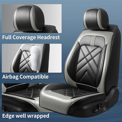 Ranger Car Seat Covers Custom Fit for Ford Ranger 2019-2026, Full Coverage Leather Waterproof Breathable Seat Covers, Automotive Seat Protectors, Airbag Compatible(2 Front Seats, Black Gray)