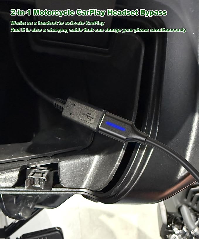 2-in-1 Headset Bypass Cable for Motorcycle, CarPlay Jumper Adapter, Enable CarPlay on Harley/Indian/Goldwing Without Bluetooth Headset, USB-C to USB-C Support Charging,Black/3.3Ft