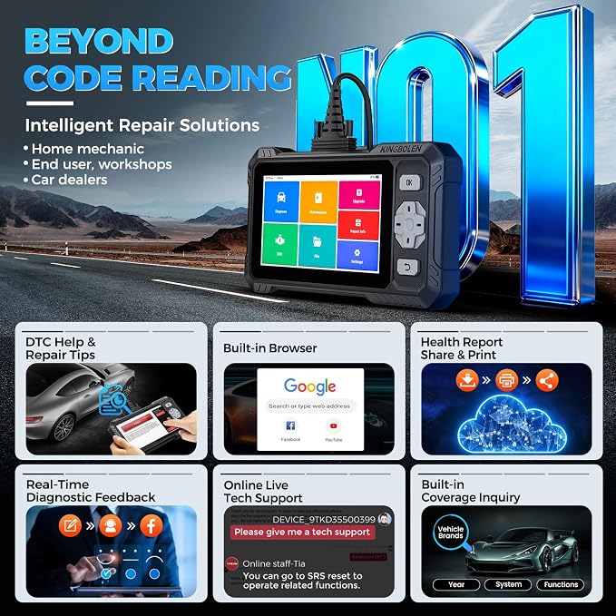 KINGBOLEN OBD2 Scanner S608, 2026 Bidirectional Scan Tool for ABS/SRS/Transmission/Engine, 9 Resets Oil Brake DPF Bleed Gear Injector Throttle BMS SAS, CAN FD & FCA/Renault SGW, Lifetime Free Update