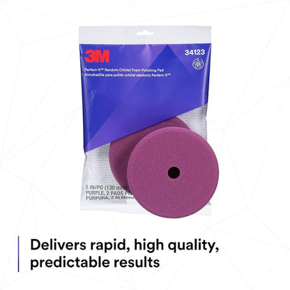 3M Perfect-It Random Orbital Foam Polishing Pad, 5"/130 mm, Purple, 34123, for Automotive Compounding and Polishing