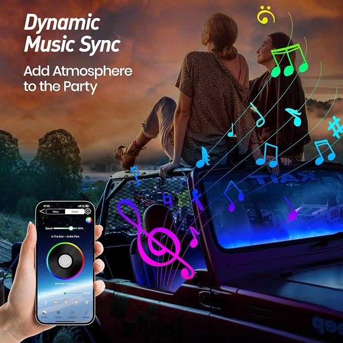 Honalia Car LED Lights Interior, Ambient Lighting Car with Smart APP Control, Multicolor Interior LED Lights with Music Mode for Truck Jeep SUV, DC 12V