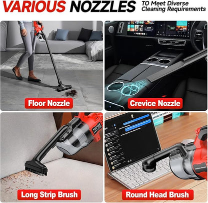 Cordless Vacuum Compatible with Milwaukee M18 Battery, Handheld Vacuum Cleaner for Home Pet Hair Car, 5-in-1 Portable Shop Vac with 2 Washable HEPA Filter, 4 Multi Nozzle (Battery Not Includ)