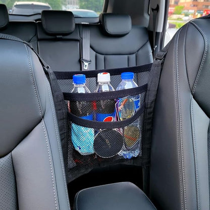 3 Layer Car Mesh Organizer Between Front Seat Backseat Mesh Storage Net Kid Dog Pet Barrier Car Net Pocket Handbag Tissue Purse Holder for SUV, Van