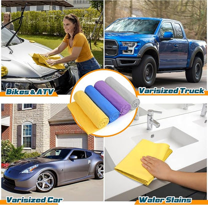 Premium Shammy Towel 2 Pack 26"x17" Super Absorbent Car Drying Towel, Soft Reusable Chamois Cloth, Dust Remove, No Scratch/Spot/Streak, Yellow
