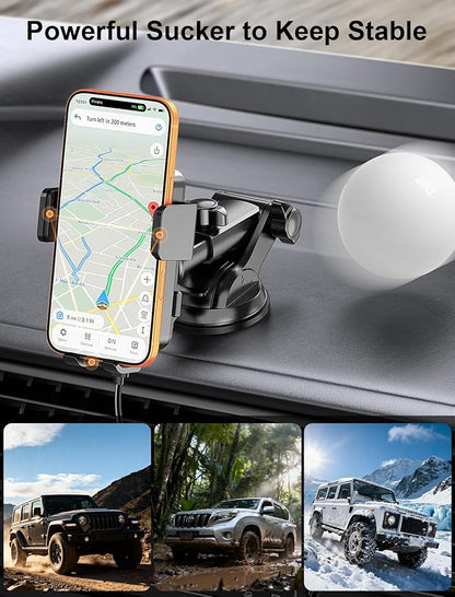 MOKPR Wireless Car Charger, Auto Clamping Car Charger Dash Windshield Air Vent Phone Holder Compatible with iPhone 17 16 15 14/13/13 Pro/12 pro/12/11/X/8, Samsung S24/S23/S22