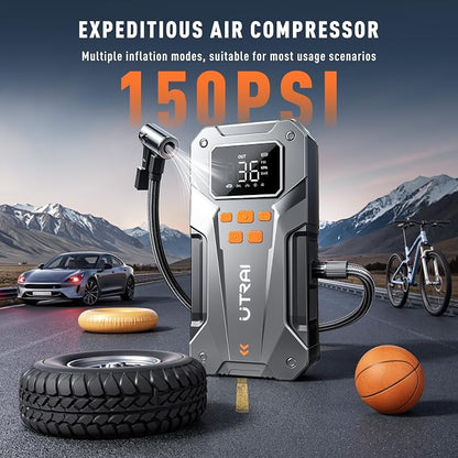 UTRAI 5500A 150PSI Jump Starter with Air Compressor, 12V Portable Jump Box (All Gas/10L Diesel), Jump Pack with LED Light, Car Jumper with Jumper Cables, Storage Case Included