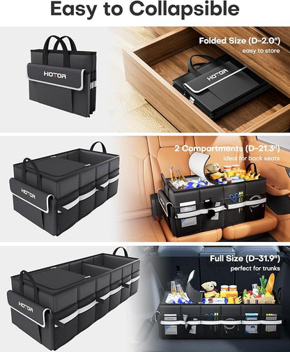 HOTOR Trunk Organizer - Car Organizer with Built-In Leakproof Car Cooler, Collapsible Trunk Organizer with Cooler for SUV, Sedan, with Base Panel (3 Compartments, Black), 35.4"×14.2"×10.6"