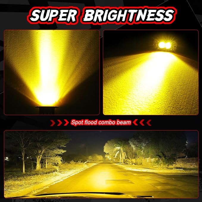 Flush Mount Pod Lights Amber, Auto Power Plus 2PCS 40W LED Driving Lights Amber LED Pods Off Road Lights Bumper Fog Lights Flush LED Light Bar Backup Work Light Cube for Truck Pickup ATV UTV Boat 4x4