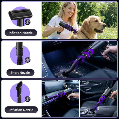 20000Pa Cordless Car Vacuum, 80,000 RPM Brushless Motor Handheld Vacuum with 7-in-1 Air Duster Blower, Portable Type-C Rechargeable Cleaning Kit for Pet Hair, Home & Office, Black