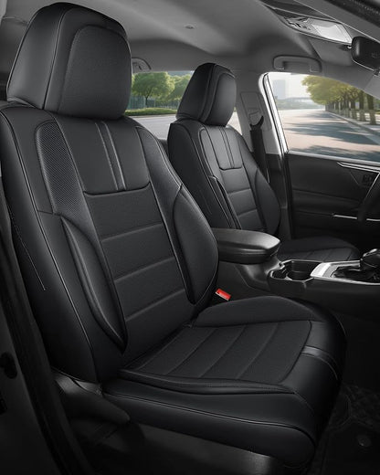 FREESOO Universal Front Seat Covers, Waterproof Faux Leather Automotive Seat Covers with Carbon Fiber Texture Seat Belt Pads, Anti-Slip Airbag Compatible Car Seat Protectors for Cars SUVs Trucks
