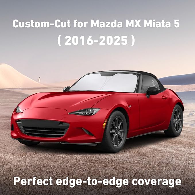 EcoNour Windshield Sunshade Compatible for Mazda MX5 Miata Convertible 2016-2023 2024 2025, Sun Visor for Front Windshield & Window Sun Shade Cover, UV Heat Blocker & Protector, Car Accessories