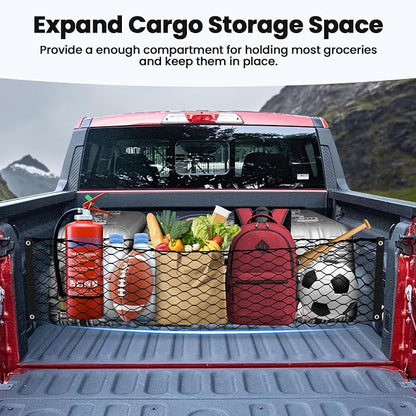 Canvcle Trunk Cargo Net for 2022-2025 2026 Ford Maverick Accessories Envelope Style Mesh Trunk Net Organizer and Storage Stretchable Adjustable Elastic Nylon Rear Cargo Netting with Hooks