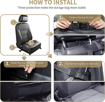LUCMO Car Backseat Organizer with Touch Screen Tablet Holder-2 Pcs,9 Storage Pockets Car Storage Organizer Protectors Kick Mats Travel Accessories for Kids-Beige