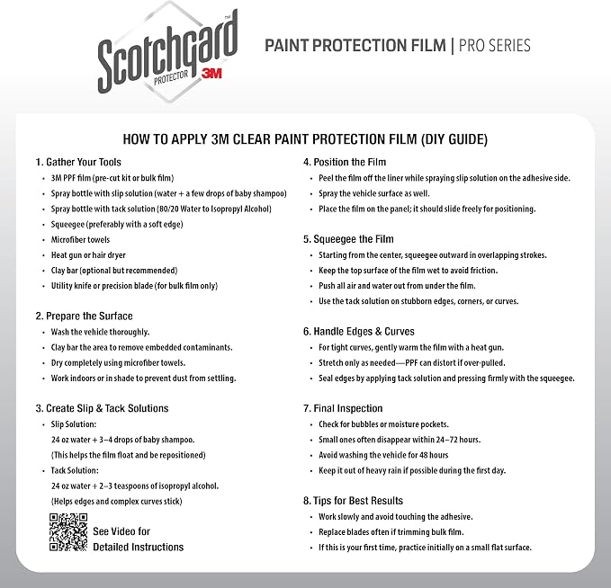 3M Clear Paint Protection Film, 8 mil PPF Vinyl Wrap with Self-Healing Technology, UV Protection, Non-Yellowing, Scratch Resistant, Glossy Finish (12 x 36in)