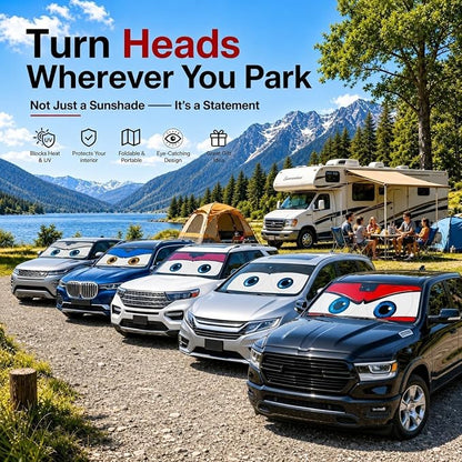 Car Windshield Sun Shade, Funny Eyes Large Foldable Car Sun Shade, Windshield Cover Universal Fits Full-Size Pickup Truck SUV, UV Heat Protection - 63 x 33.86