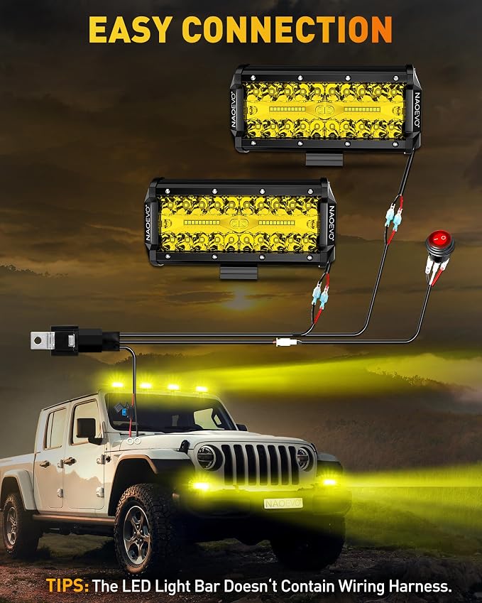 NAOEVO 7 Inch Yellow LED Light Bar, 240W 24,000LM LED Pods/Off Road/Fog/Driving Lights with Spot Flood Combo for Truck Boat UTV ATV, 2-Pack (Yellow)