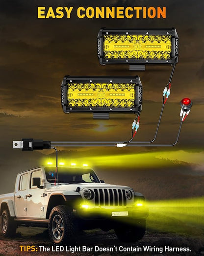 NAOEVO 7 Inch Yellow LED Light Bar, 240W 24,000LM LED Pods/Off Road/Fog/Driving Lights with Spot Flood Combo for Truck Boat UTV ATV, 2-Pack (Yellow)