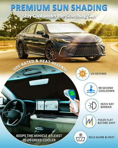 Windshield Sun Shade for 2018-2024 Toyota Camry LE XLE Hybrid SE XSE, Front Window Sunshade Foldable Sun Visor Car Protect from UV Rays & Heat Blocker, Fully Covered Keep Interior Cooler Accessories