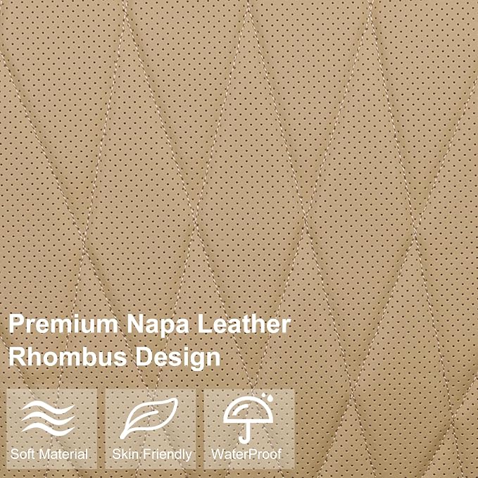 CAR PASS Luxury Nappa Leather Front Car Seat Covers, Sideless Car Seat Protectors with Storage Pocket, Non-Slip Automotive Seat Cover for Cars Trucks SUV, Airbag Compatible, 2 Pack (Beige)