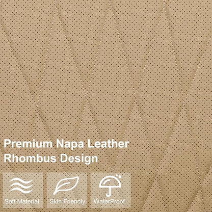 CAR PASS Luxury Nappa Leather Front Car Seat Covers, Sideless Car Seat Protectors with Storage Pocket, Non-Slip Automotive Seat Cover for Cars Trucks SUV, Airbag Compatible, 2 Pack (Beige)