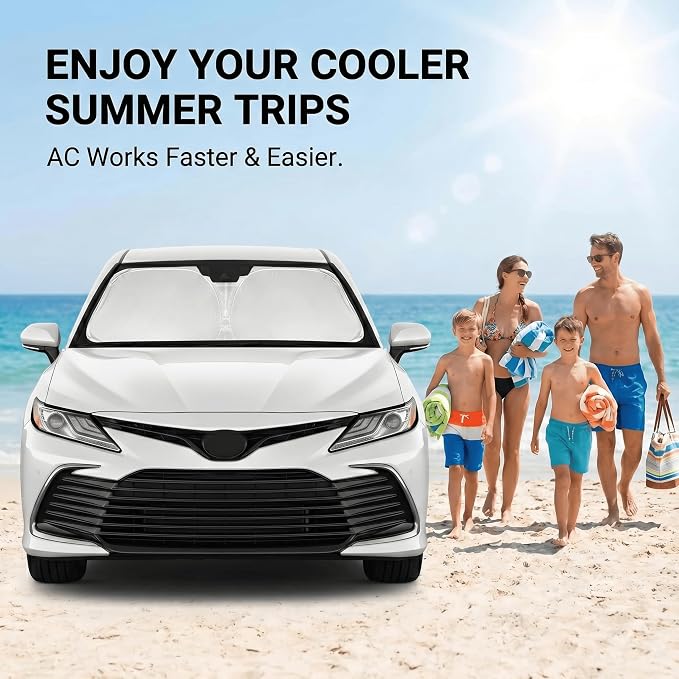Windshield Sun Shade for Toyota Camry 2018-2023 2024 Front Window Sunshade Custom Fit Camry Accessories LE XLE Hybrid SE XSE Sedan Sun Visor Foldable Shade Blocks UV Rays Must Have Car Accessories