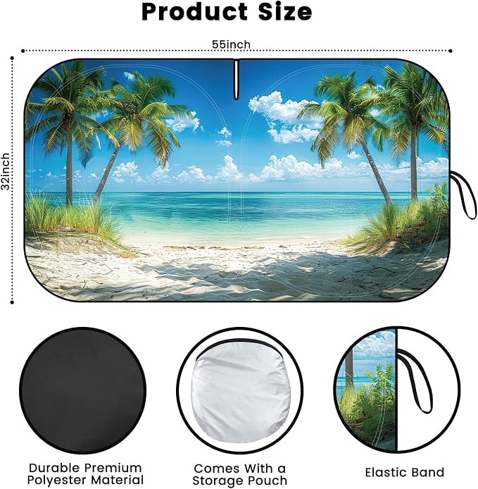 Windshield Sun Shade, Car Sun Shade Windshield, Reflector Sunshade Offers Ultimate Protection for Car Interior, Reflective Polyester Blocks Heat for Cars,Trucks,SUVs (57 x 31.5 in)