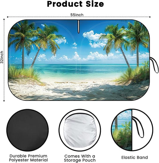 Windshield Sun Shade, Car Sun Shade Windshield, Reflector Sunshade Offers Ultimate Protection for Car Interior, Reflective Polyester Blocks Heat for Cars,Trucks,SUVs (57 x 31.5 in)