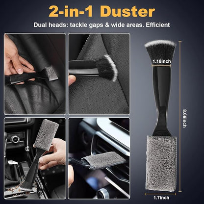 8-Piece Car Interior Detailing Kit - 160g Non-Sticky Gel (128% More Than 70g), Ultra-Soft Detail Brush, Boars Hair Brushes, Dual-Head Vent Brush, Towel & Bag | for Cars, Trucks, SUVs