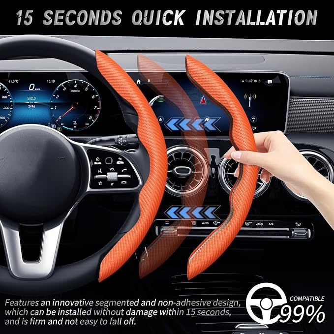 WOCOCN 3pcs Car Steering Wheel Cover,Anti-Skid Carbon Fiber Steering Wheel Protector for Men Women,Multiple Color Options,Universal for Most Car Interiors Accessories (Orange 3PCS)