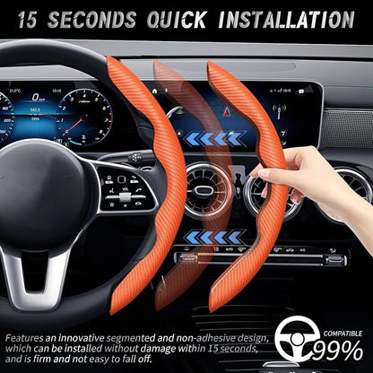 WOCOCN 3pcs Car Steering Wheel Cover,Anti-Skid Carbon Fiber Steering Wheel Protector for Men Women,Multiple Color Options,Universal for Most Car Interiors Accessories (Orange 3PCS)