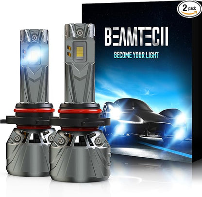 BEAMTECH 9005 Light Bulb, 800% Brighter High Speed Fan 6500K Xenon White Bulbs or Fog Lights Pack of 2