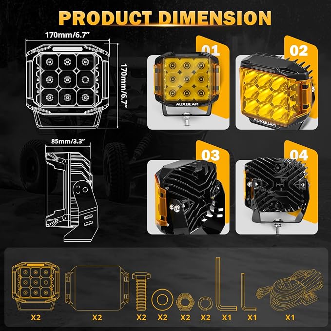 Auxbeam 7" Off-Road Lights with 270° Side Shooter, V Max Series Pod Lights with DRL & Back Light, 228W 26100LM Spot Flood Combo Ditch Lights, Cube LED Driving Light for Jeep ATV UTV, Pair