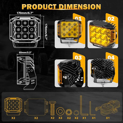 Auxbeam 7" Off-Road Lights with 270° Side Shooter, V Max Series Pod Lights with DRL & Back Light, 228W 26100LM Spot Flood Combo Ditch Lights, Cube LED Driving Light for Jeep ATV UTV, Pair