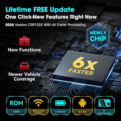 Launch OBD2 Scanner CRP123X V3.0 Elite, 2026 Lifetime Free WiFi Update Scan Tool, FCA SGW, CANFD&DoIP, SAS/Throttle/Brake/BMS/D-P-F/Oil/ABS Service Multi Systems Car Scanner, Battery Test, Auto VIN