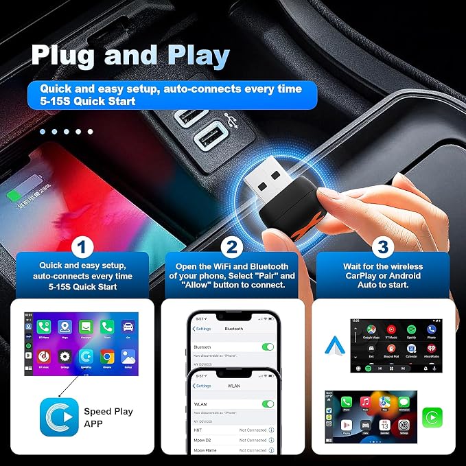 Updated 2 in 1 Mini Android Auto and Wireless CarPlay Adapter Convert Factory Wired to Wireless Dongle, Compact Size USB CarPlay Wireless Stick AAndroid Auto Adapter for iOS 12+/Android, No Delay