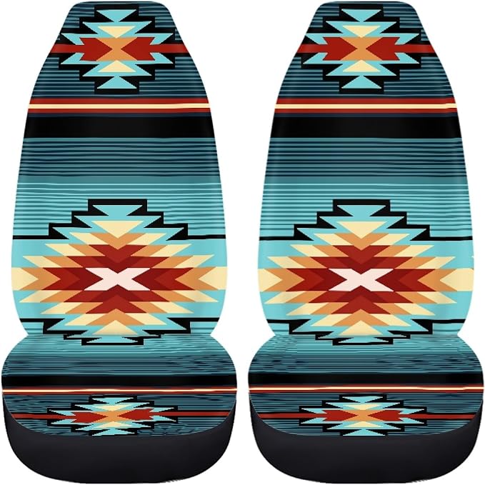 Aztec Southwest Native American Tribal Car Seat Covers Full Set,Turquoise Navajo Design Western Vehicle Front Rear Bench Cushion Protectors Auto Interior Accessories Universal Fit for Trucks